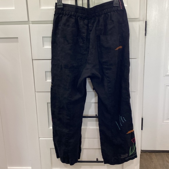 Johnny Was, Pete & Greta Black Linen Embroidered Pants, XS - Picture 5 of 6